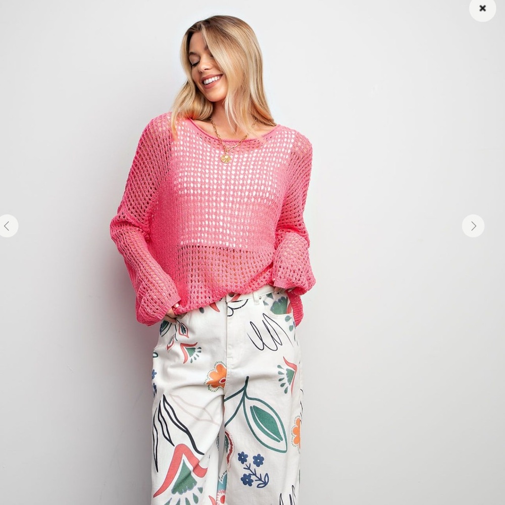 Easel Light Pink Open-Knit Blouse